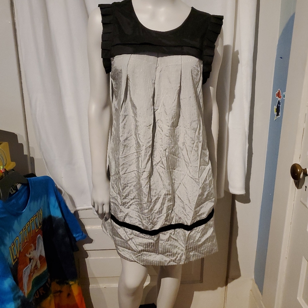 Inspira Women Black & Silver Casual Dress Size Lar